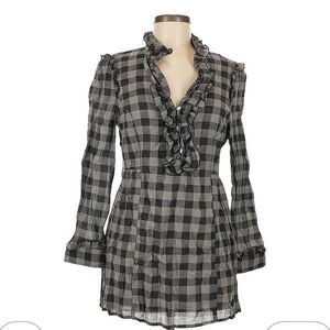 Live a Little Black and Gray Checkered Long Sleeve Dress